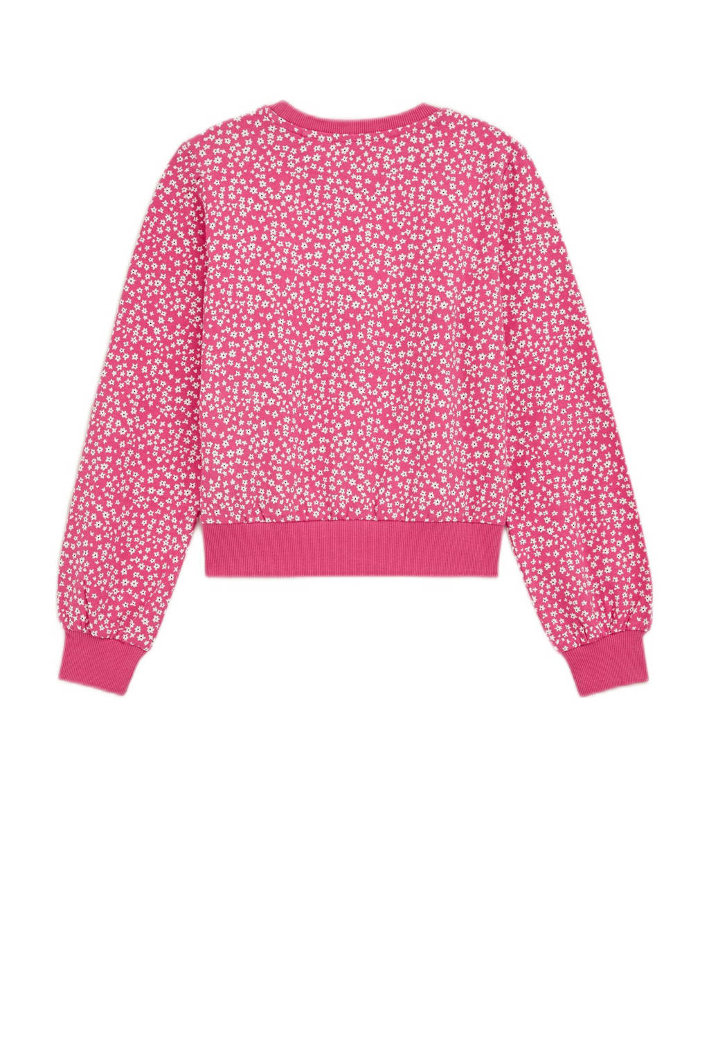 WE Fashion gebloemde sweater roze/wit
