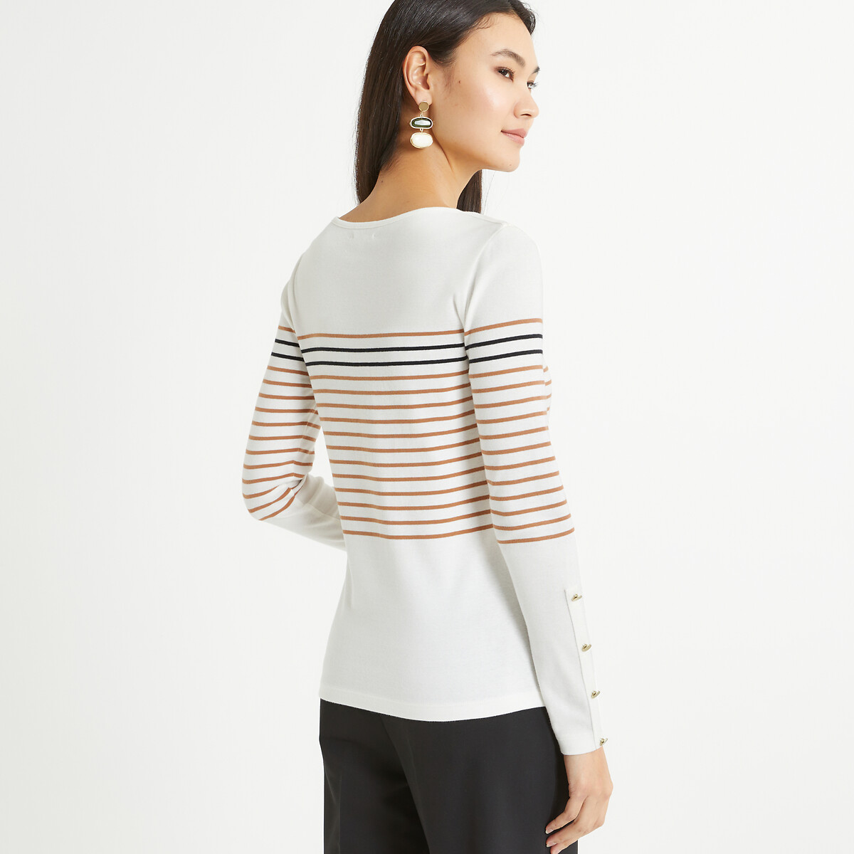 ANNE WEYBURN<br>Camiseta listrada, gola redonda, mangas compridas