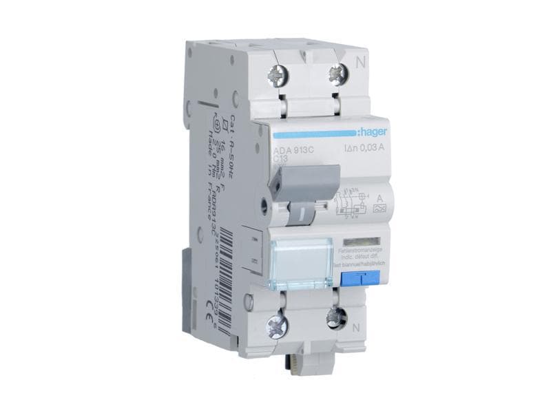 Hager FI / LS 1P N 6kA C-13A 30mA A Fehlerstrom-Leitungsschutzschalter