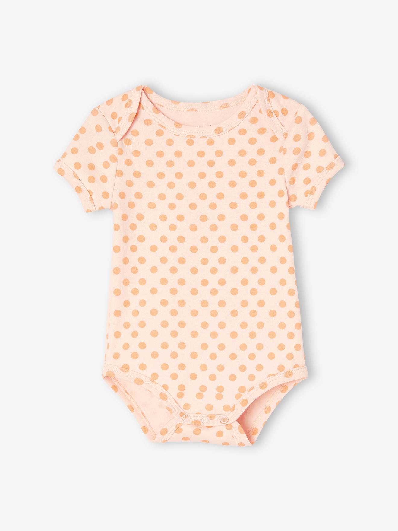 Conjunto de 3 bodies de manga curta para bebê com cavas americanas, cor damasco.