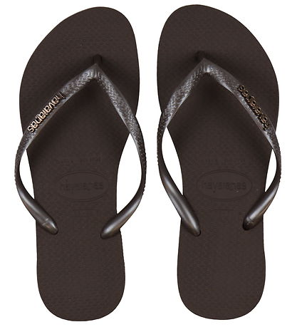 Havaianas Flip Flops - Slim Logo Metallic - Dark Brown