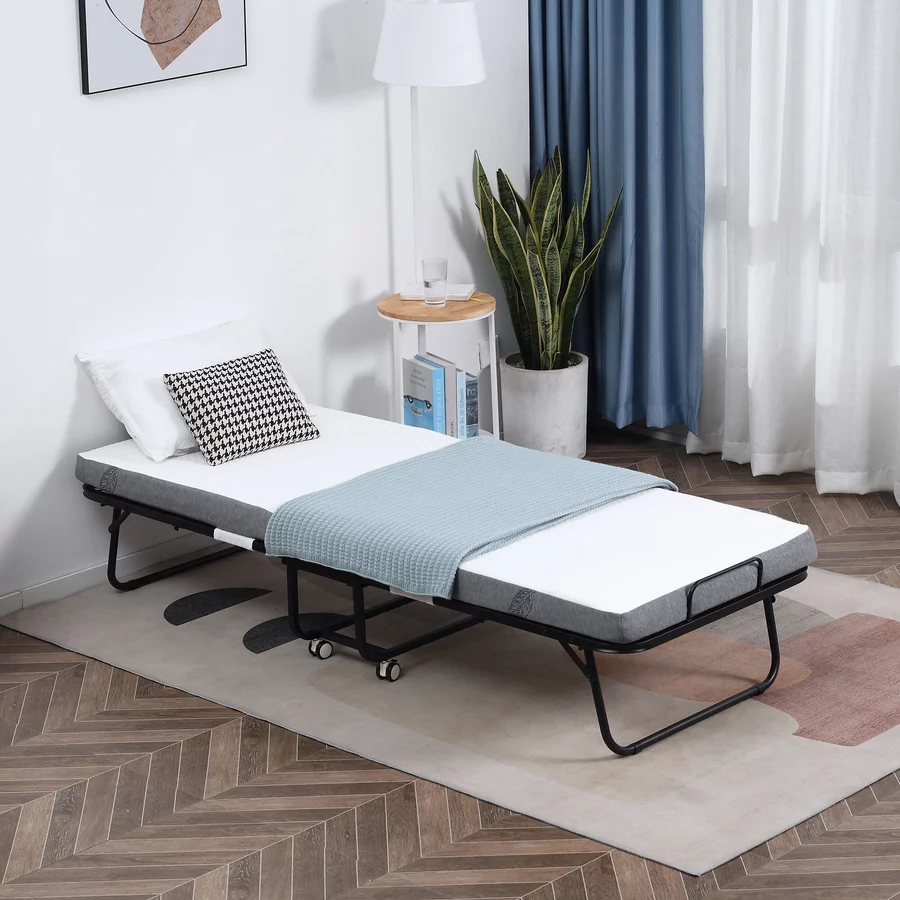 HOMCOM Klappbett mit Reißverschluss, 4 Universalrädern schwarz, weiß