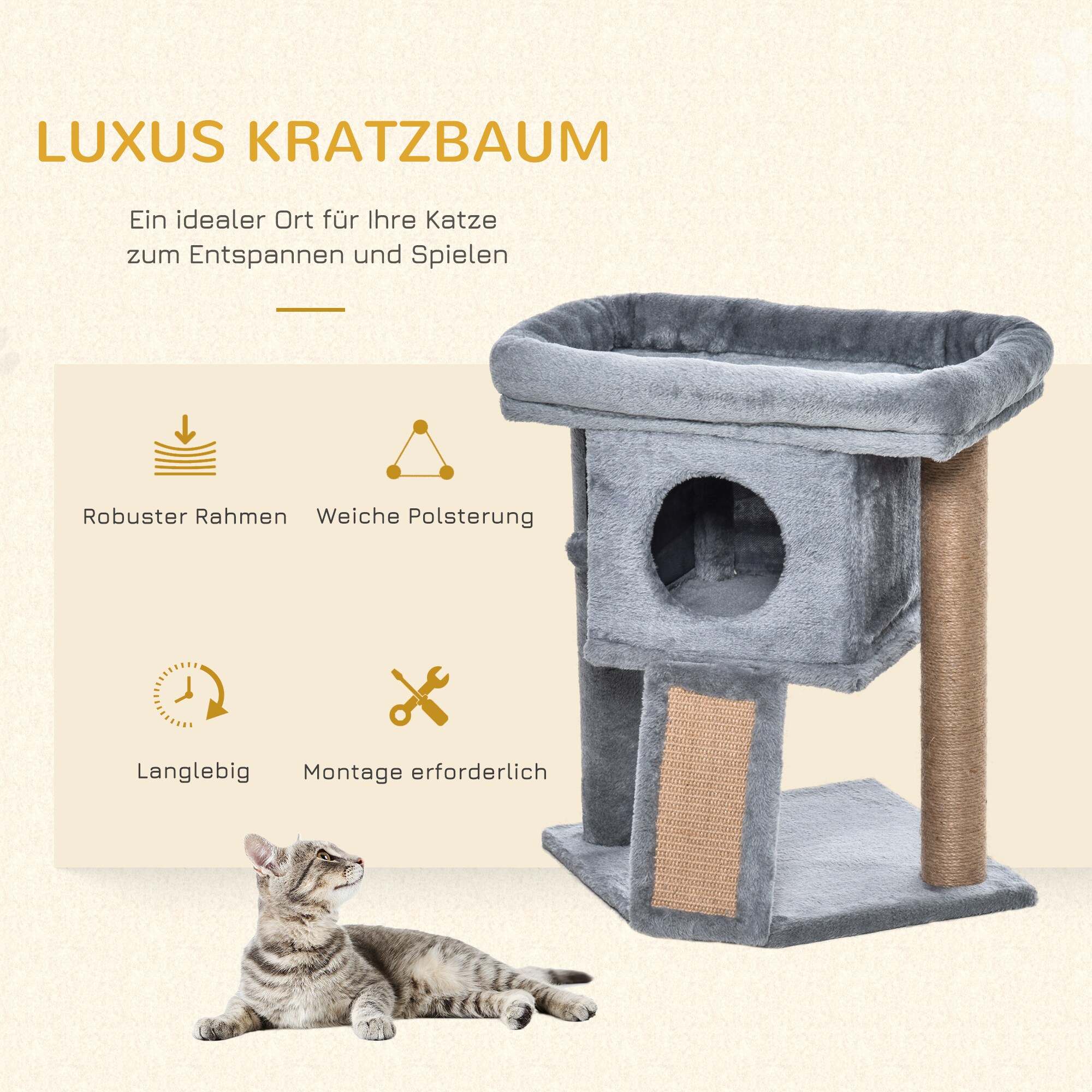 PawHut Katzenbaum mit Kratzbrett, Spielball und Häuschen 40 x 40 x 57 (BxTxH)