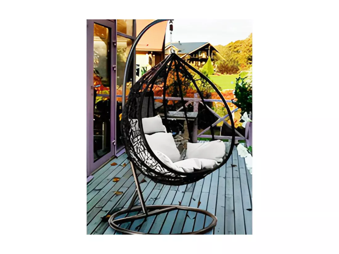 balancelle avec Coussin d'assise, Fauteuil Suspendu en rotin, Chaise balançoire-Longueur 124/117 x Profondeur 105/96 x Hauteur 197/197 cm