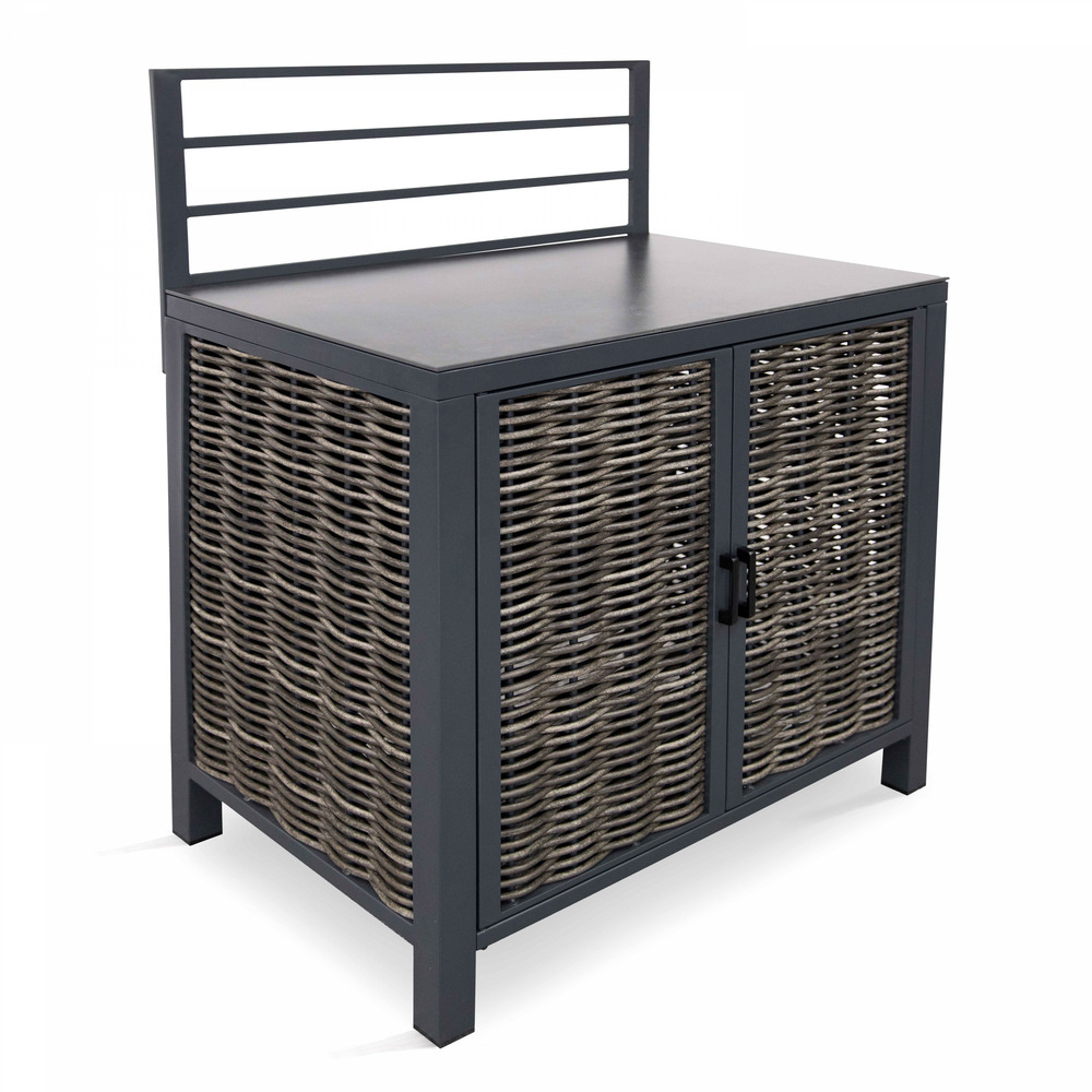 Meuble rangement double porte et plan de travail cuisine extérieure