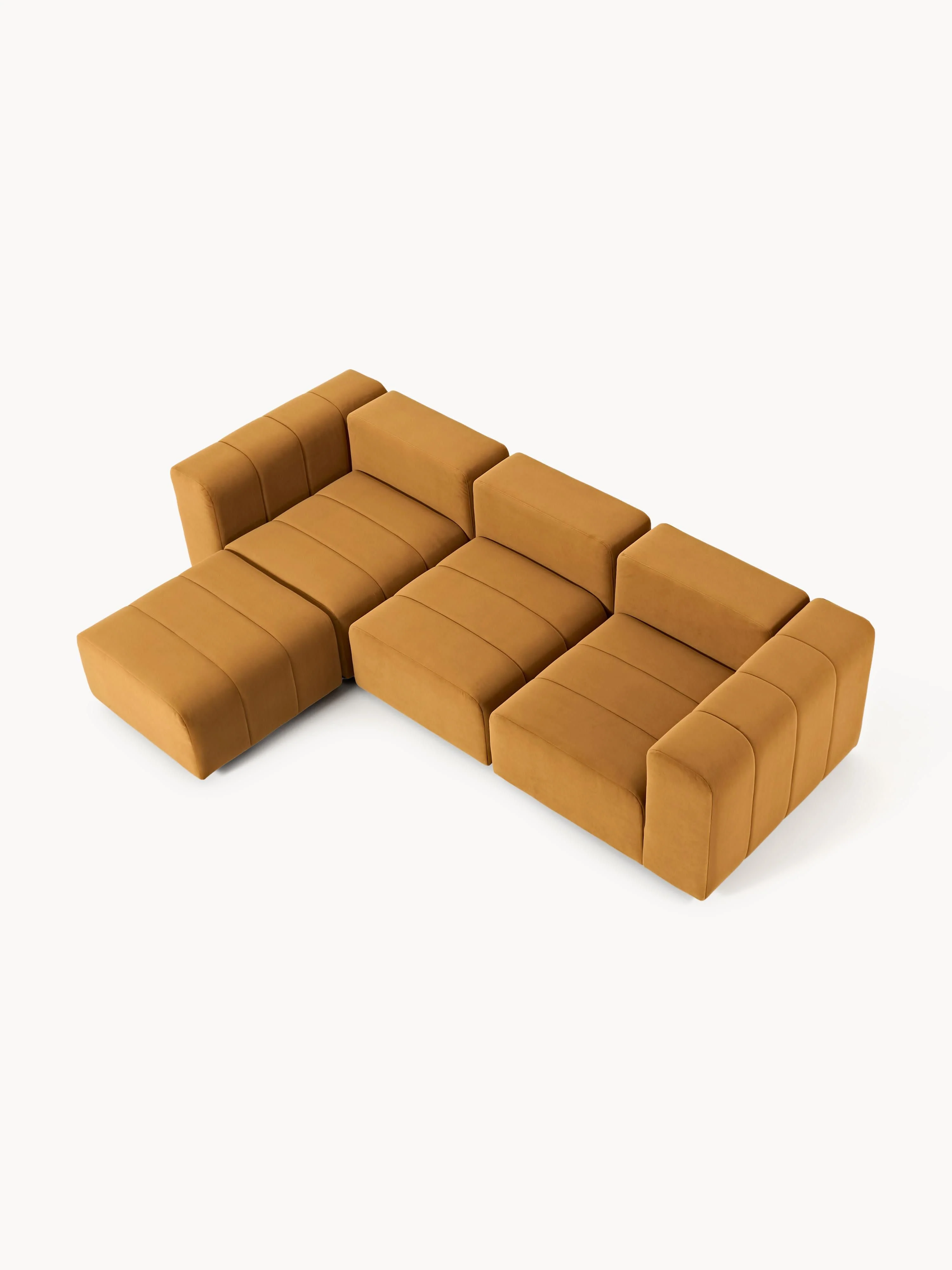 Fluwelen modulaire bank Lena (4-zits) met poef (links/rechts)