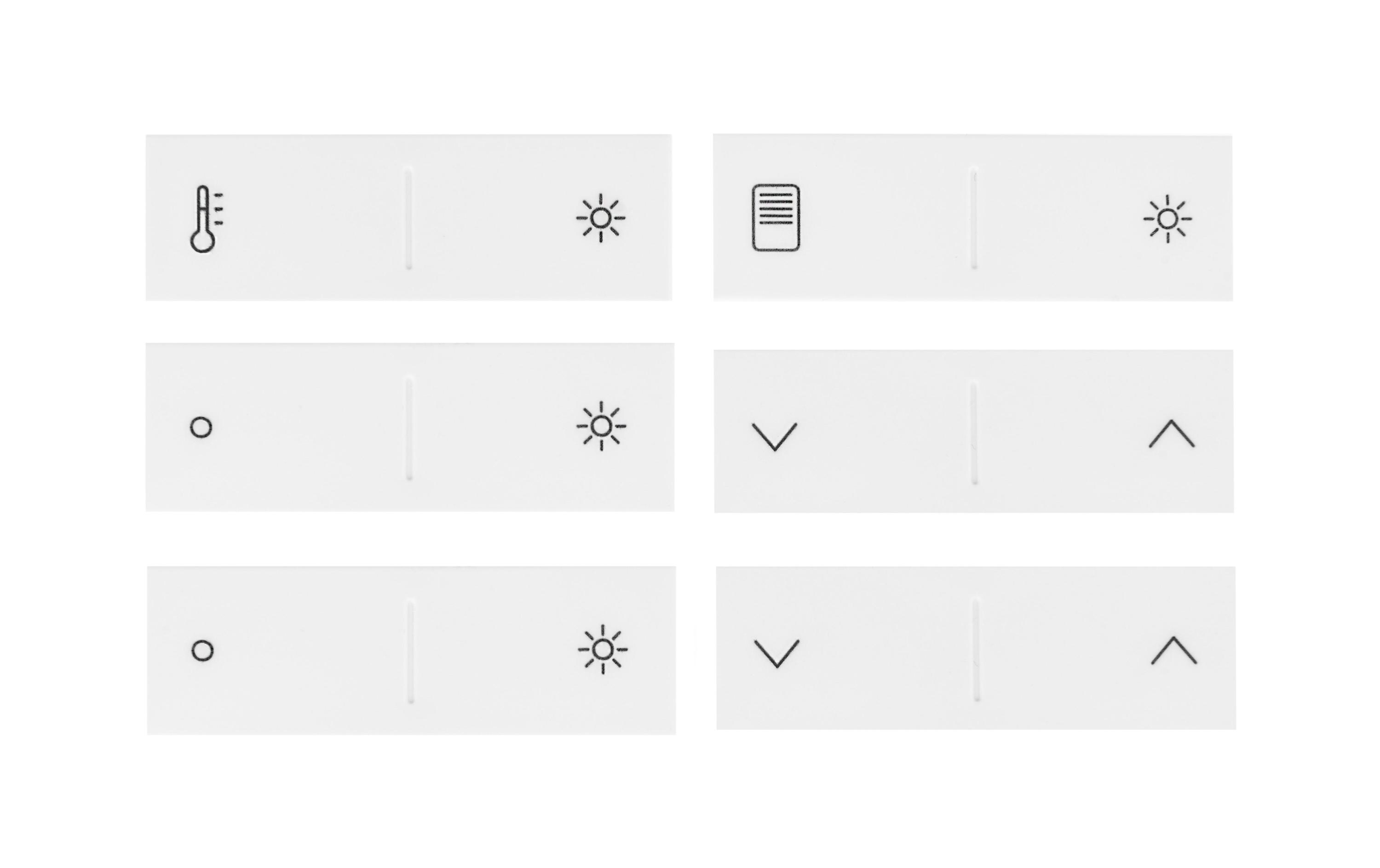 Ersatztasten buttons basicErsatztasten «dingz buttons basic» mit eingravierten Symbolen für WLAN Funk-Schalter «dingz» und «dingz plus»