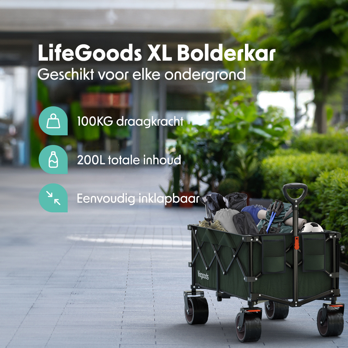 LifeGoods XL 200L bolderkar - Green
