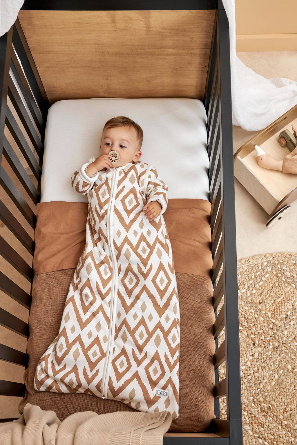 baby ledikantlaken Ikat/Uni 100x150 cm - set van 2 Sand/Toffee