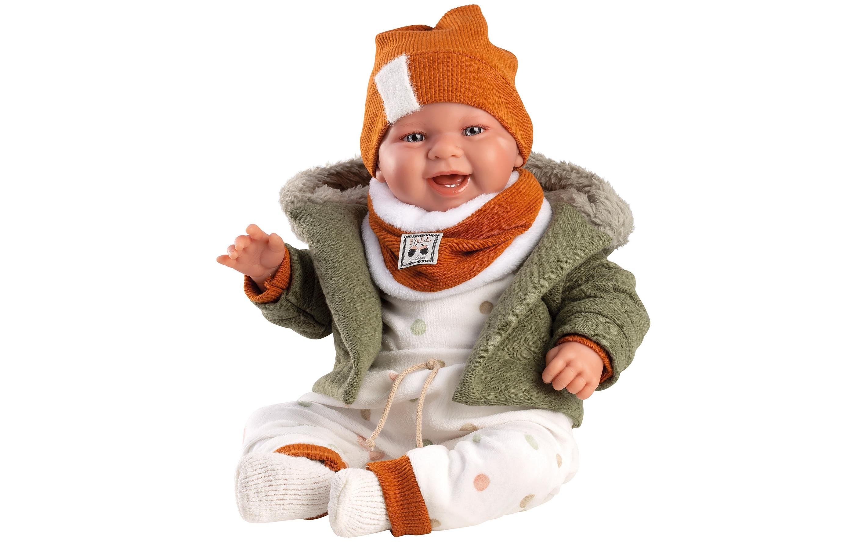 Babypuppe Junge fröhlich 44 cmWeichkörperpuppe