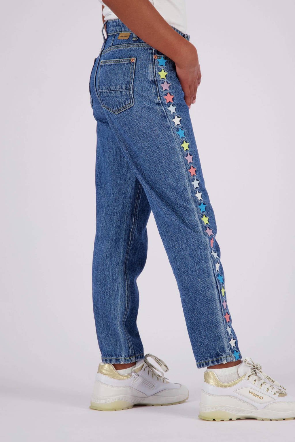 Vingino straight leg jeans met sterren mid blue wash