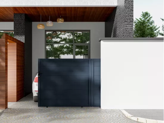 Portail coulissant aluminium plein L374 x H165 cm anthracite - NAZARIO