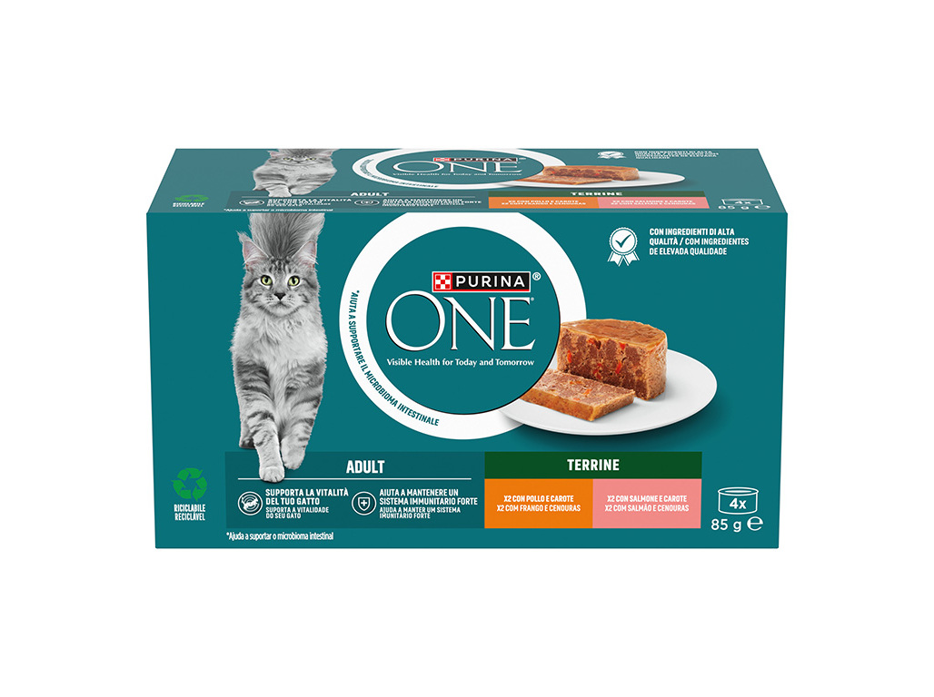 COMIDA HÚMIDA PARA GATO PURINA ONE SALMÃO / FRANGO 4X85G