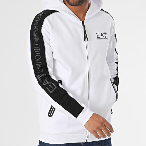 Sweat Zippé Capuche A Bandes 6RPM31-PJ07Z Blanc Noir