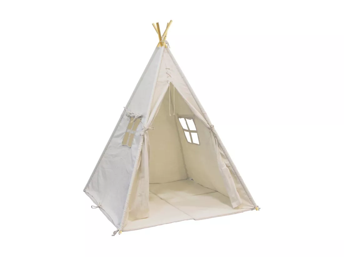 Tipi enfant toile et pin avec coussins de sol Alba