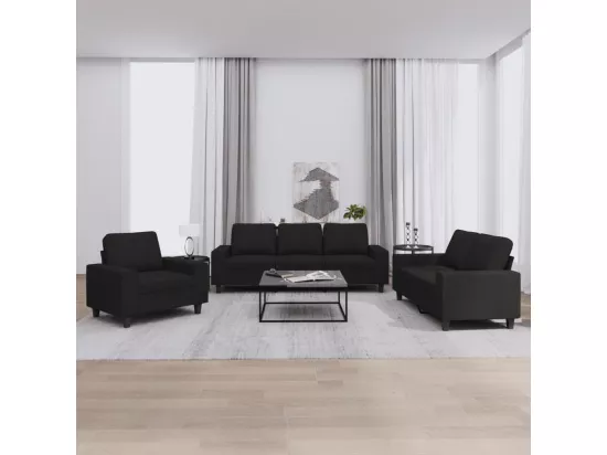Ensemble de canapés 3 pièces noir tissu