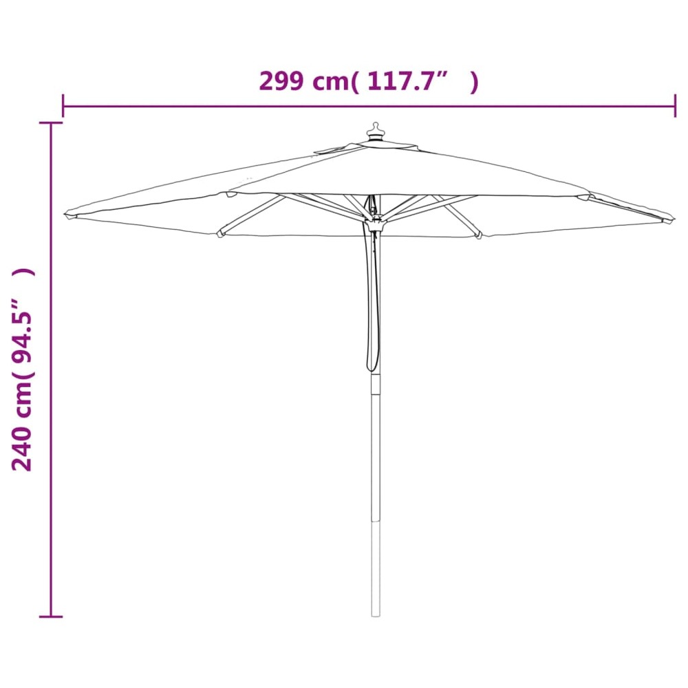 Parasol de jardin avec mât en bois rouge 299 x 240 cm bordeaux