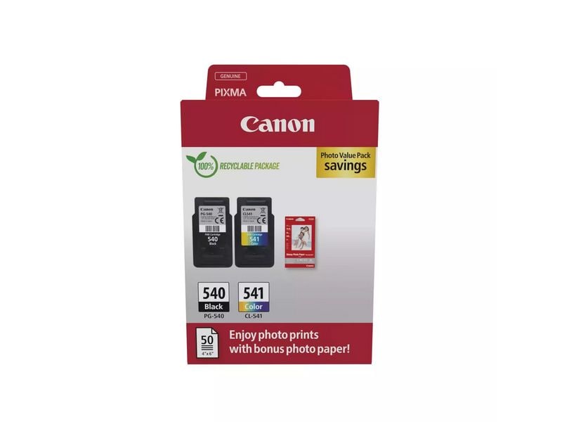 Canon Tintenset PG-540 / CL-541 inkl Fotopapier Tintenset: 1x Schwarz, 1x Dreifarbig (CMY)