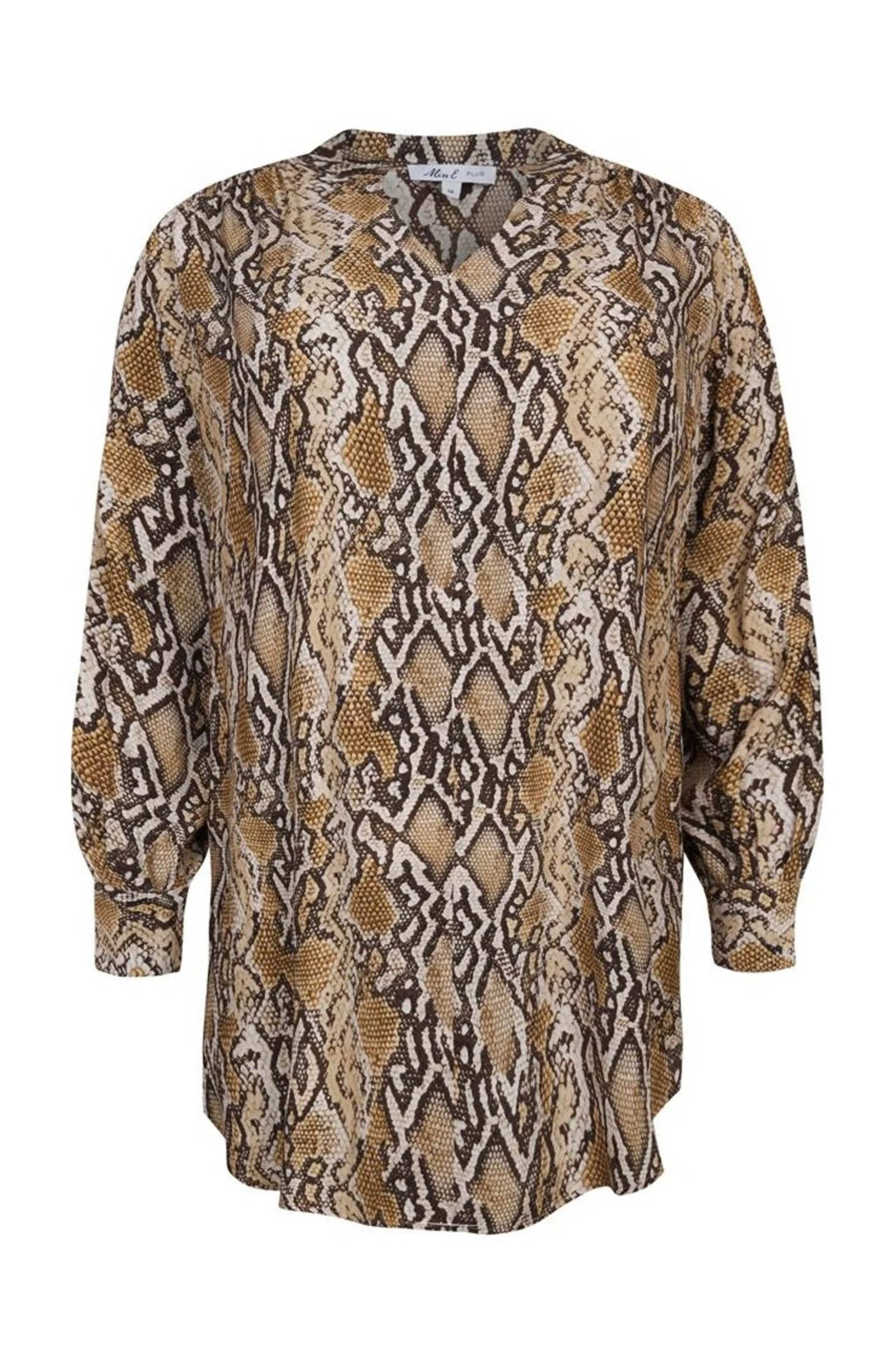 Miss Etam Plus tuniek Callie met slagenprint bruin