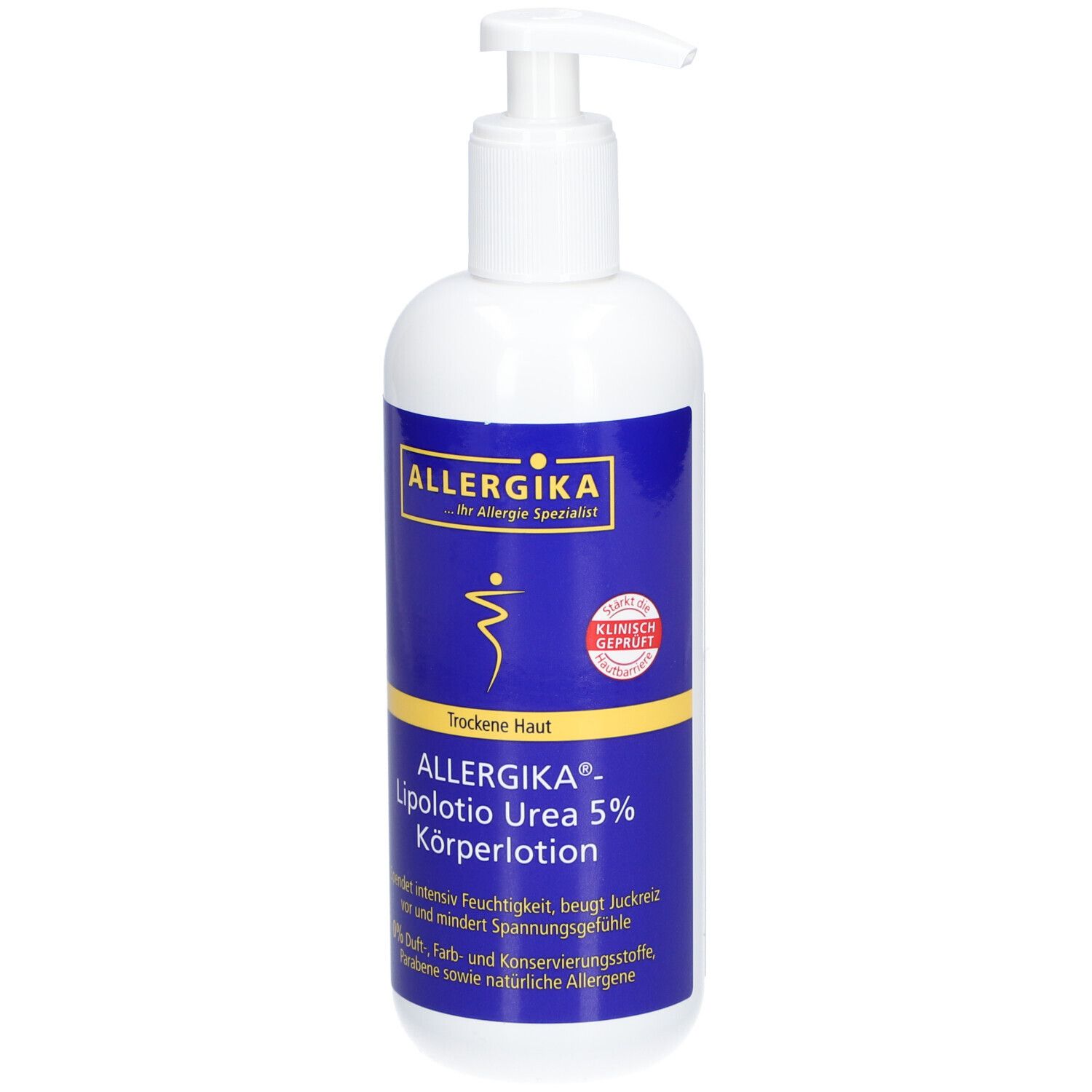 ALLERGIKA® Lipolotio Urea 5% - Dermatologische Urea-Körperlotion - feuchtigkeitsspendend, reichhaltig, geruchsneutral. Für trockene, raue Haut, ideal auch bei Diabetes. Stärkt die Hautbarriere.