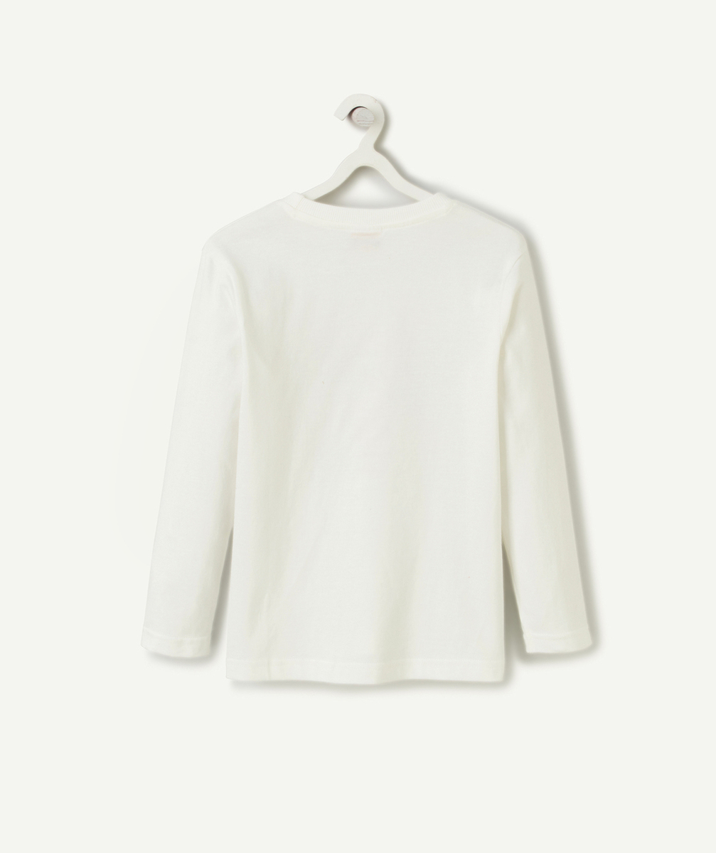 T-SHIRT GARÇON EN COTON BIO BLANC AVEC MESSAGE BRODÉ COLORÉ