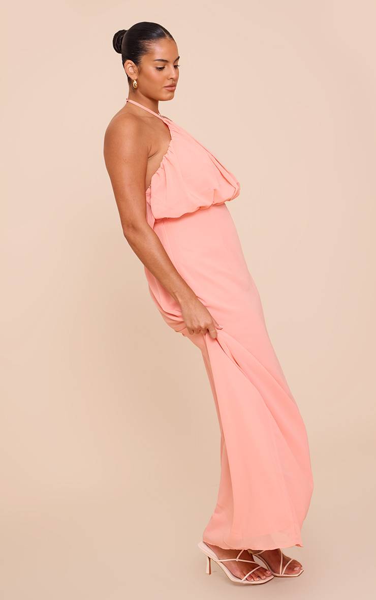 Pêche Robe Longue Grande Taille En Mousseline Col Licou