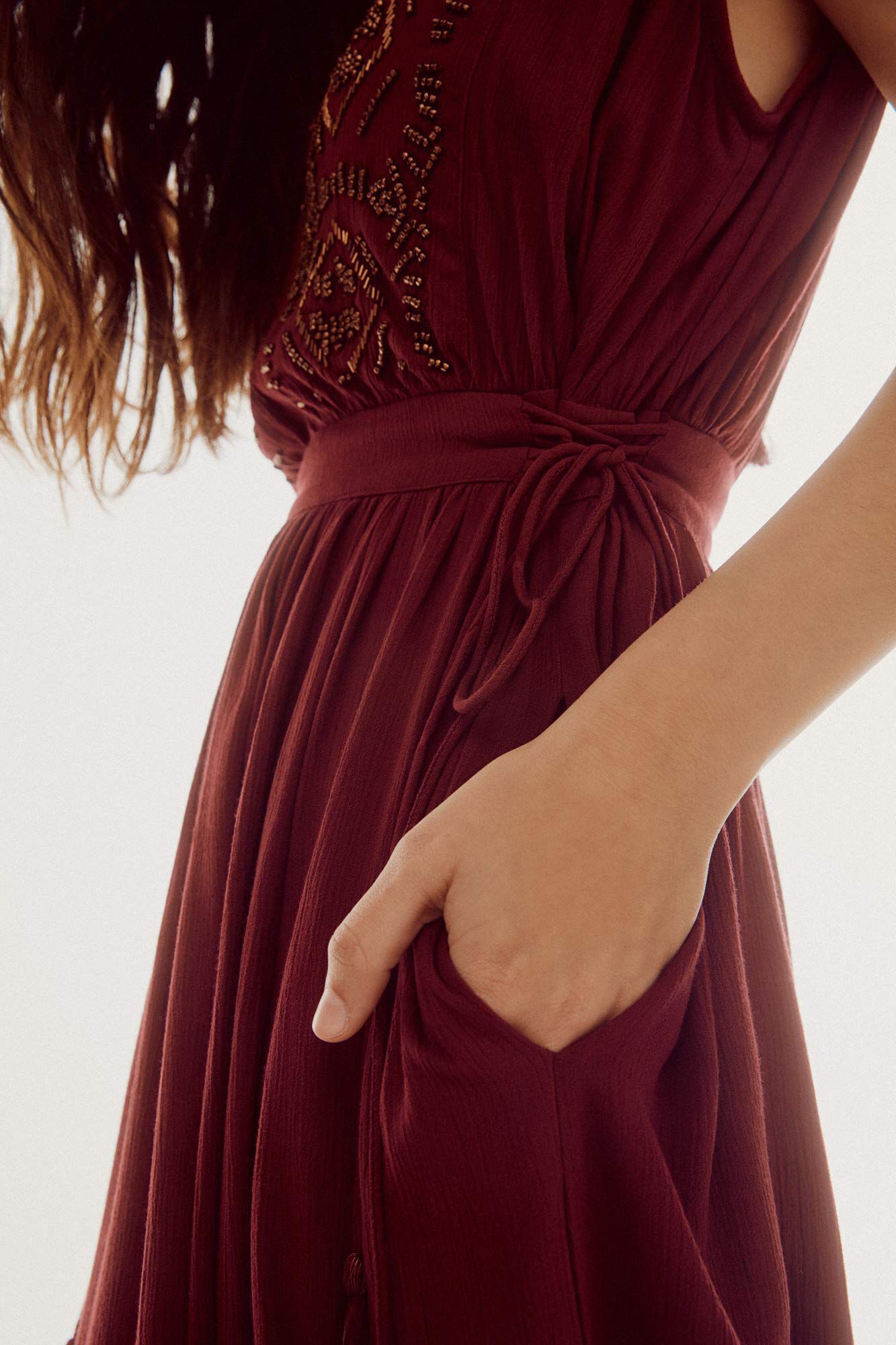 Vestido bordado abalorios - Vinho