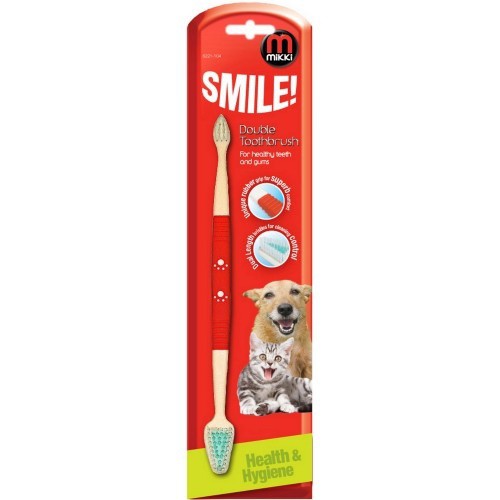 Escova de dentes dupla para animais de estimação, vermelha