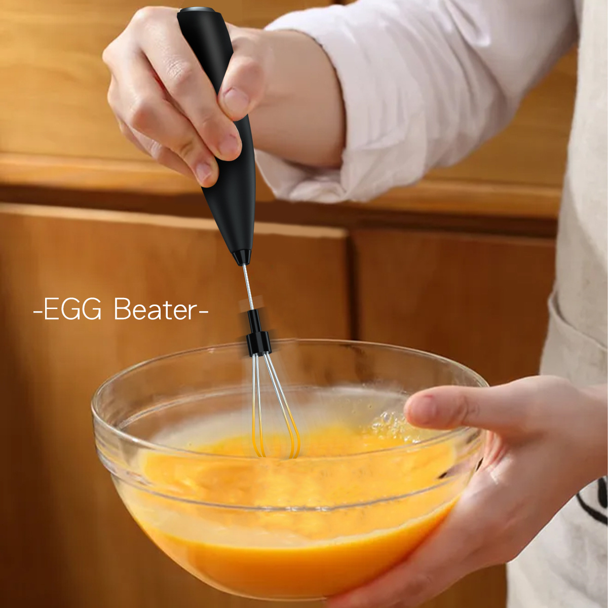 (4-tlg. Set) 250x65mm Elektrischer Hand Mixer Milch Aufschäumer Kabelloser Schneebesen inkl. Halterung   Aufsätze (Batteriebetrieben) - Schwarz
