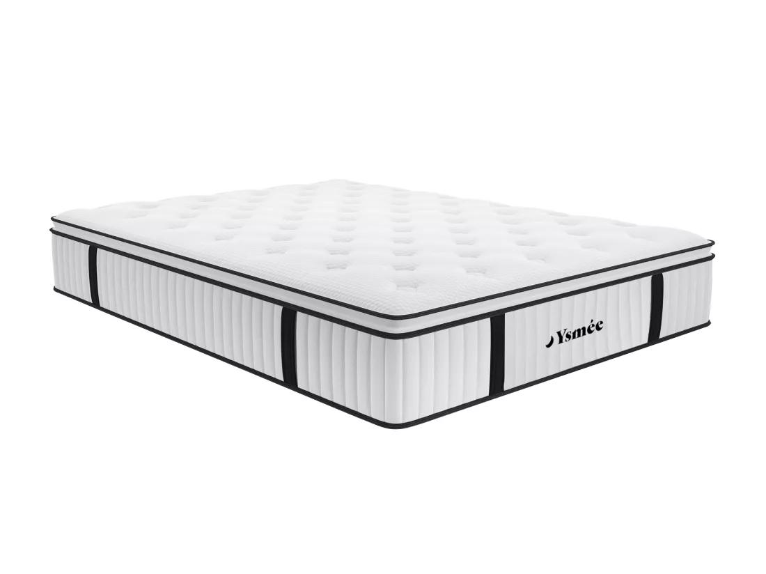 Ensemble 160 x 200 cm sommier coffre naturel clair + matelas ressorts ensachés surmatelas intégré ép.28cm - AMERICAN DREAM de YSMÉE