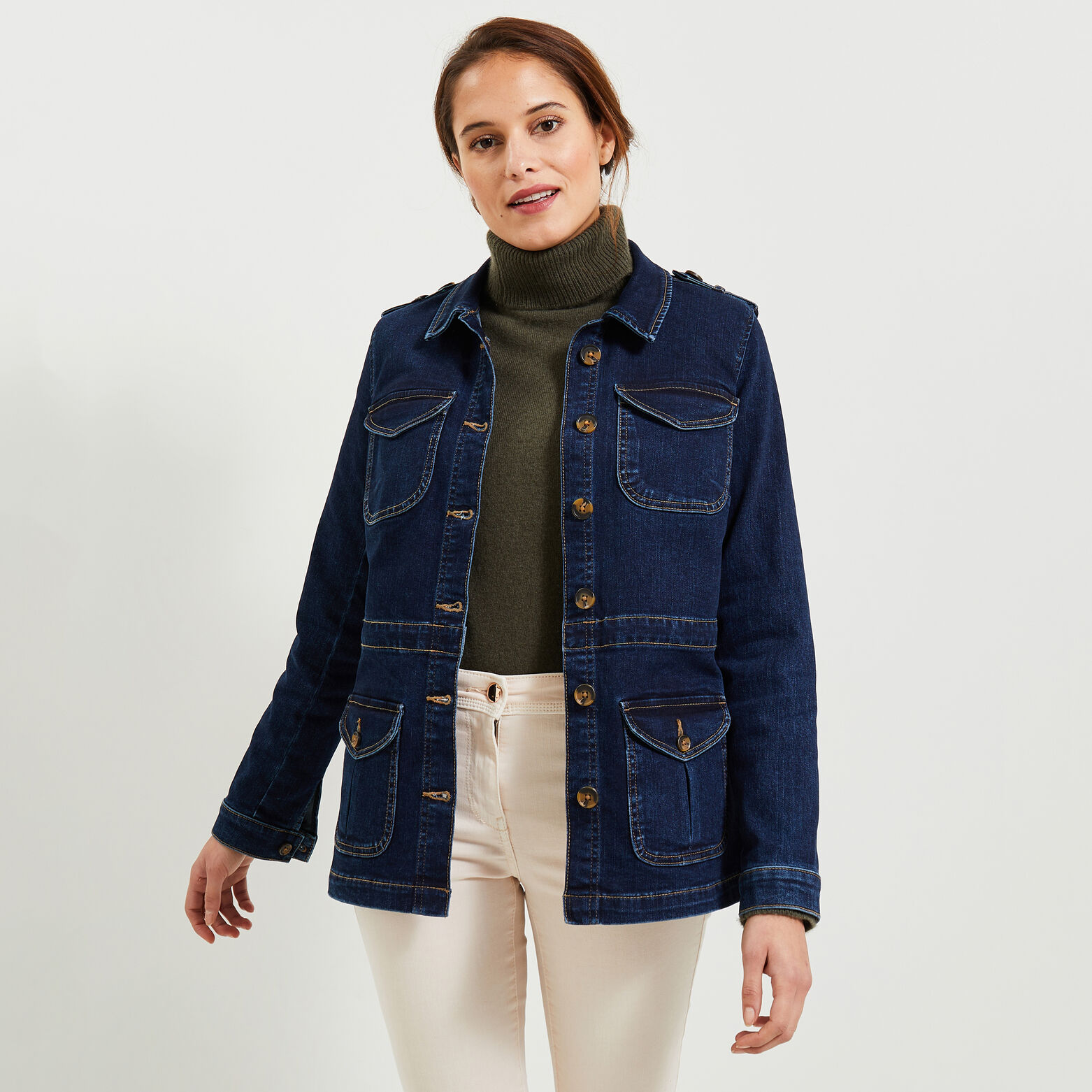 Veste saharienne denim femme