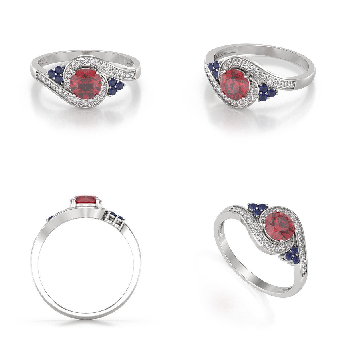 Bague ADEN Rubis Saphir et diamants sur Argent 925 2.702grs