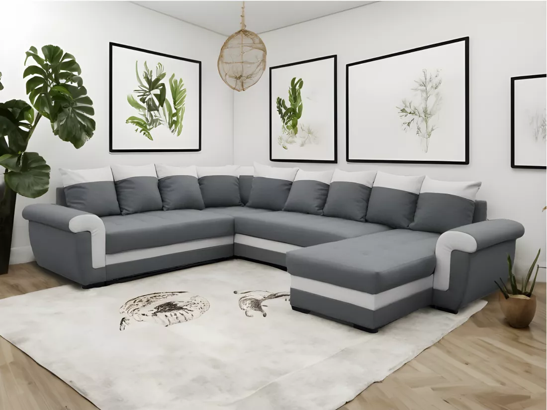 Canapé panoramique convertible LATTIA Gris et blanc