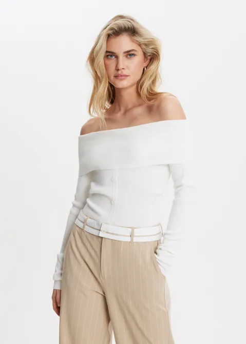 Off-shoulder trui met knopen off-white (WIT.O)