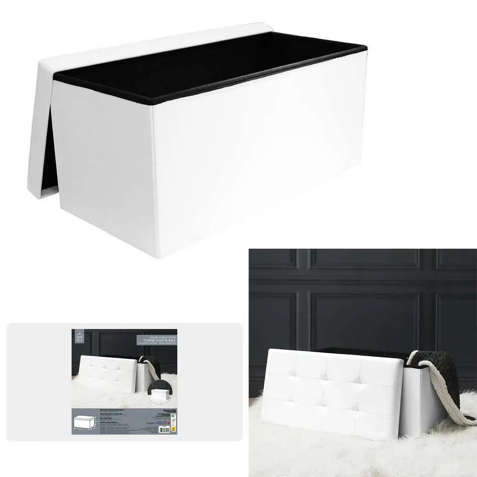 Home Deco Poef - Essence - MDF/polyester - wit - 76 x 38 cm