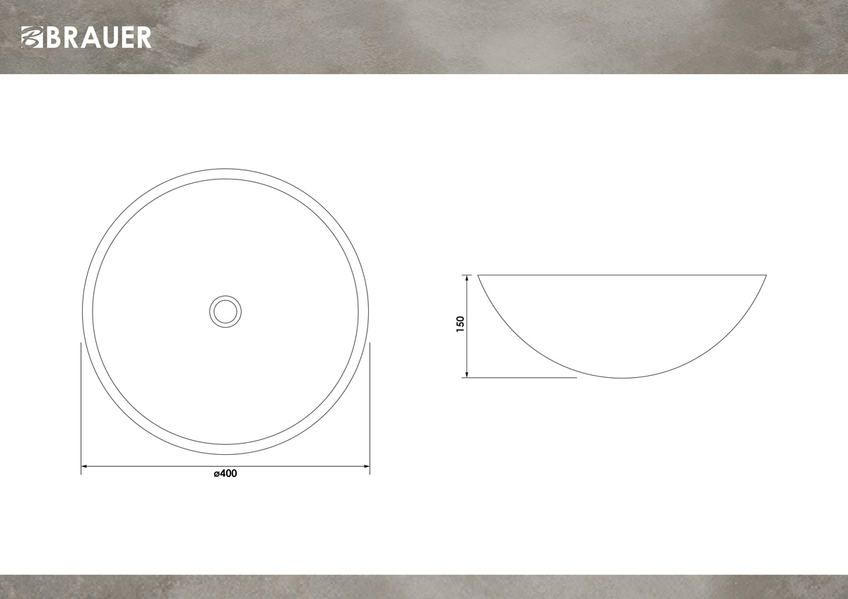 Brauer Vortex waskom fine stone 40cm wit mat