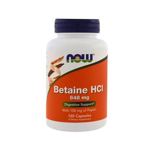 Now Betaine HCl 648mg 120 Cápsulas