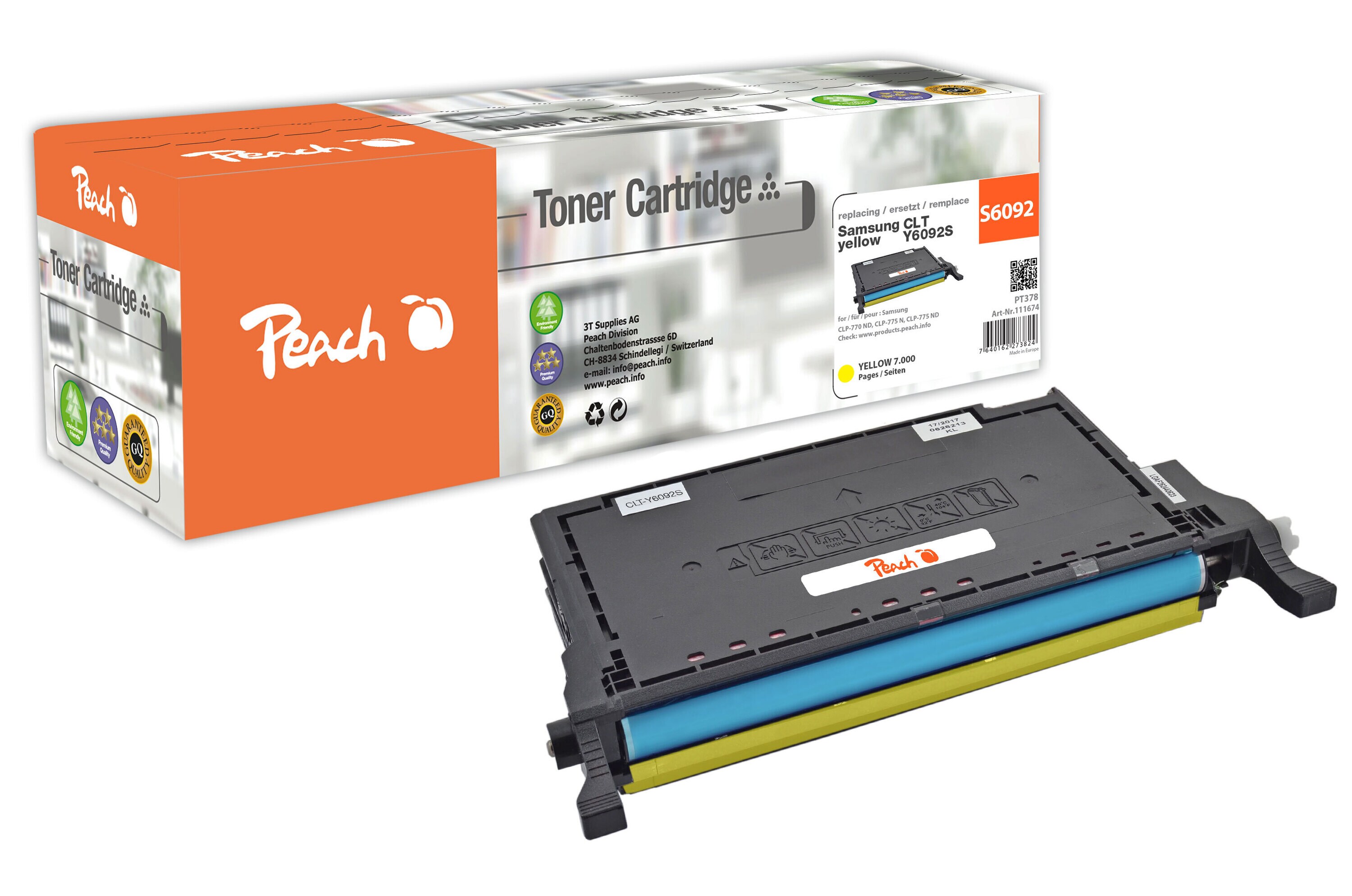 Peach S609Toner ye ersetzt Samsung CLT-Y6092S/ELS, SU559A für z.B. Samsung CLP -770 ND, Samsung CLP -775 ND, Samsung CLP -775 N (wiederaufbereitet)