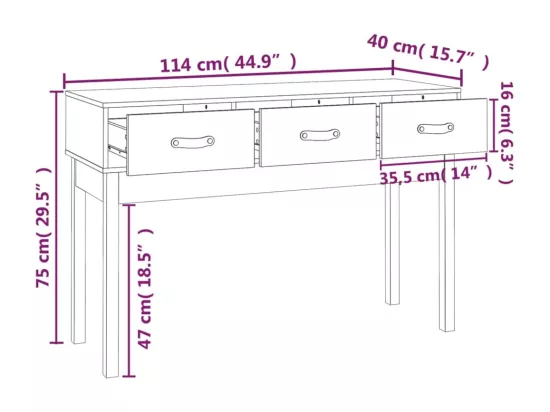 Table console Noir 114x40x75 cm Bois massif de pin