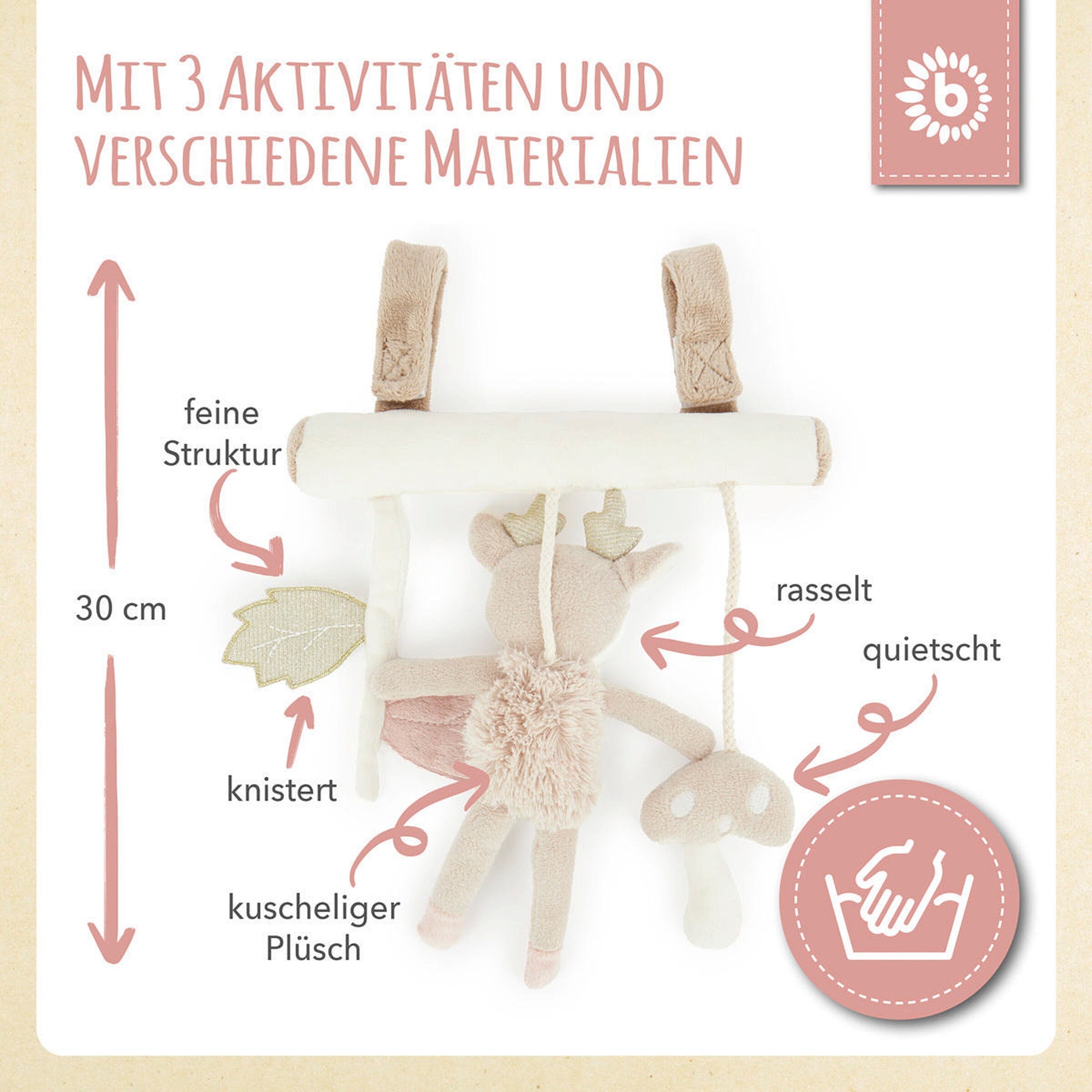 Bieco Kinderwagen Kette Design Reh - ab Geburt Beige