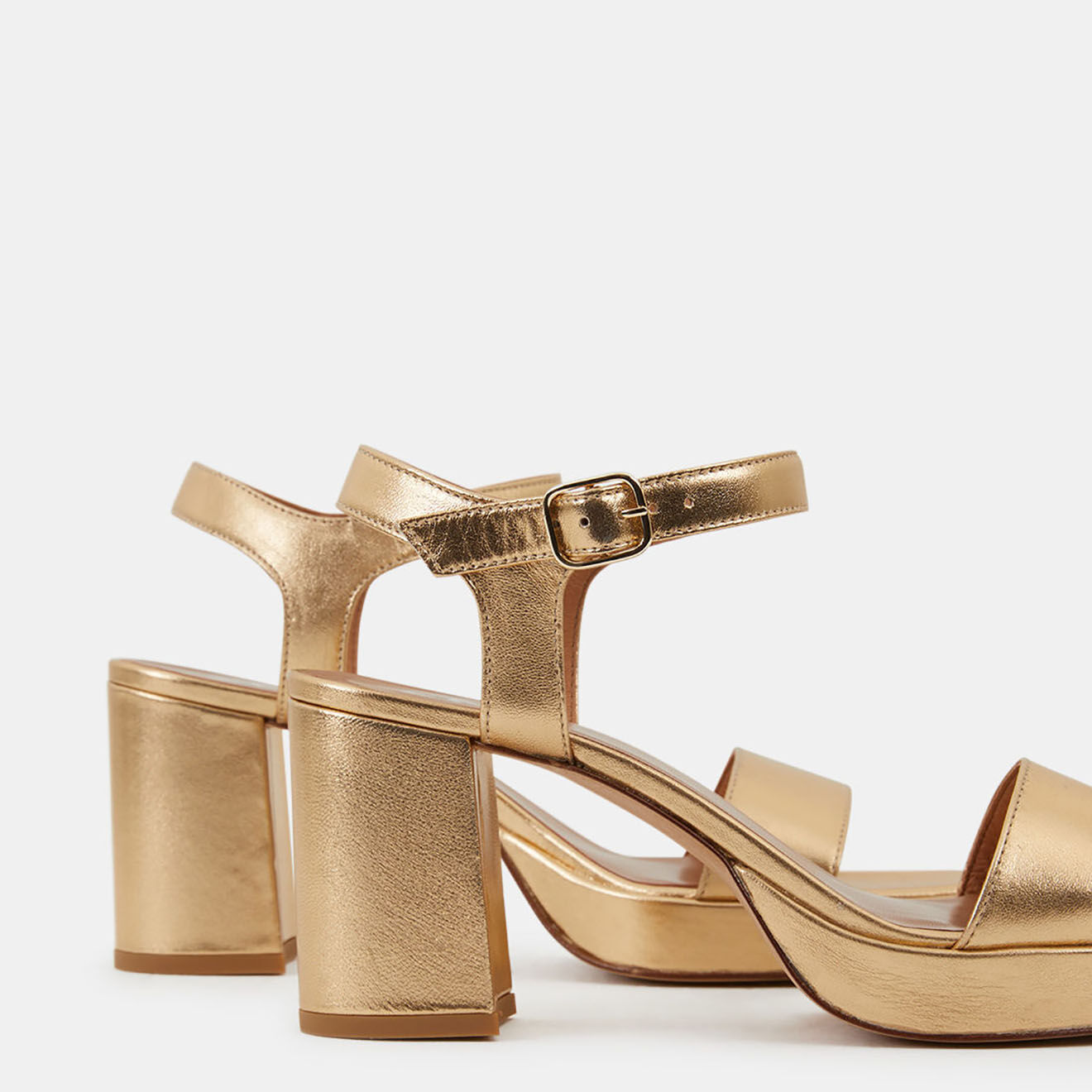 Galeries Lafayette Sandales à talon en Cuir dorées - Talon 7.5 cm