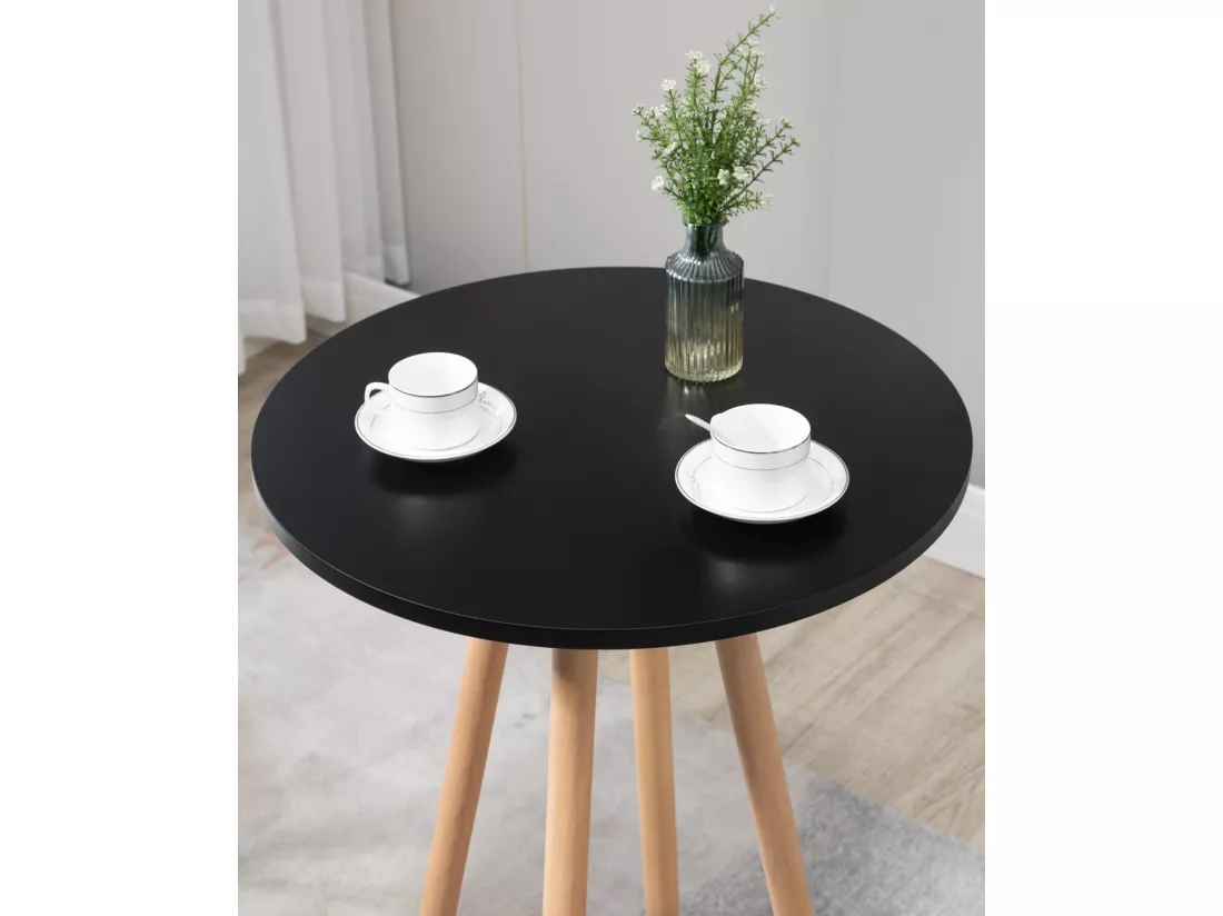 Table haute - rond Ø 60 cm - Bois - Nature / Noir - Livia
