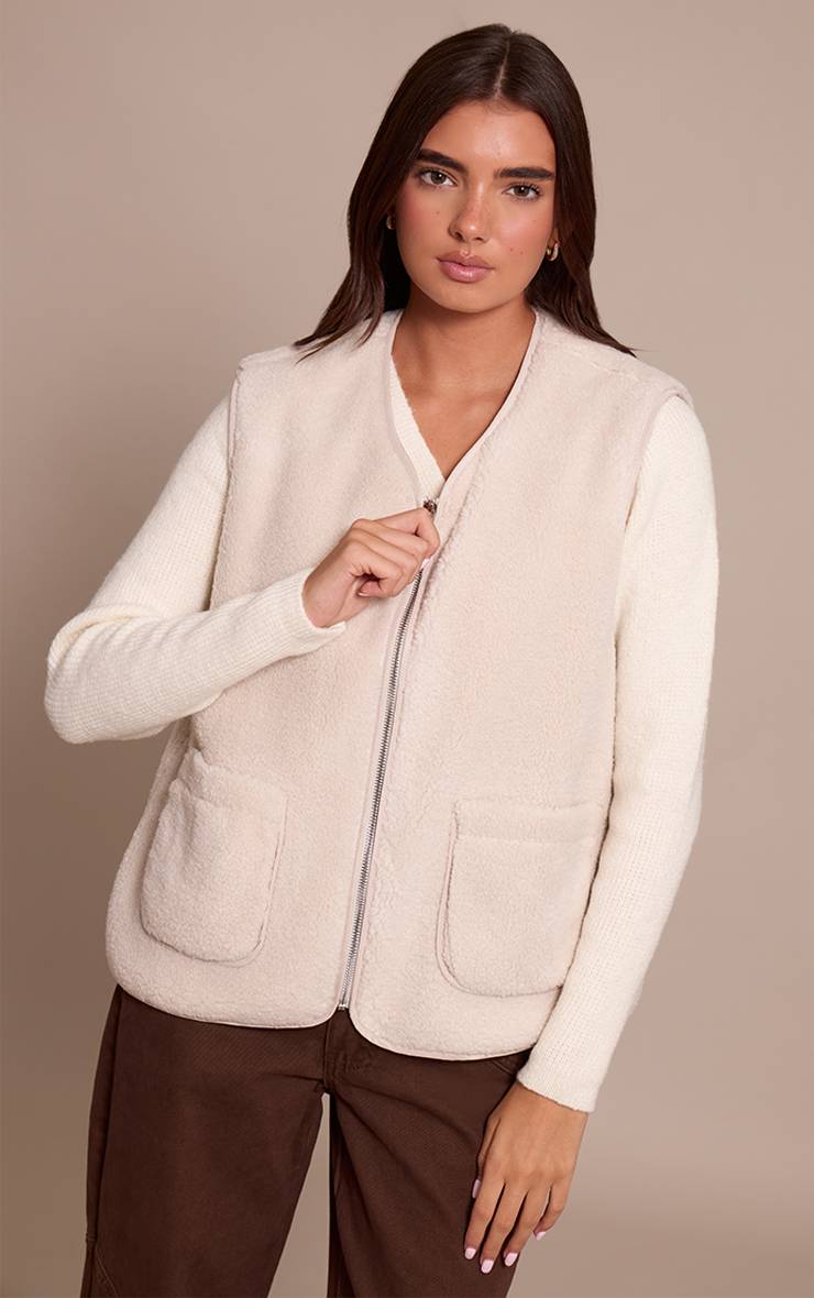 Crème Gilet Sans Manches En Synthétique