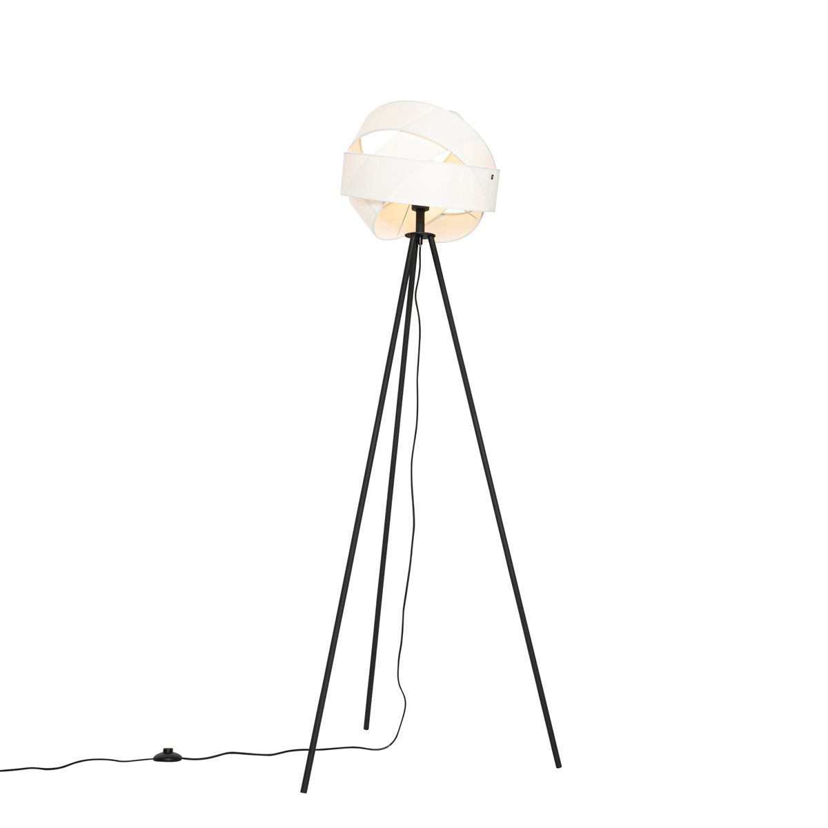 Moderne vloerlamp zwart met witte kap - Cloth