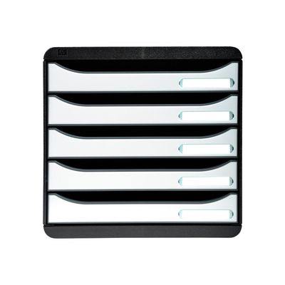 Exacompta BigBox Plus - Module de classement 5 tiroirs - noir/blanc brillant