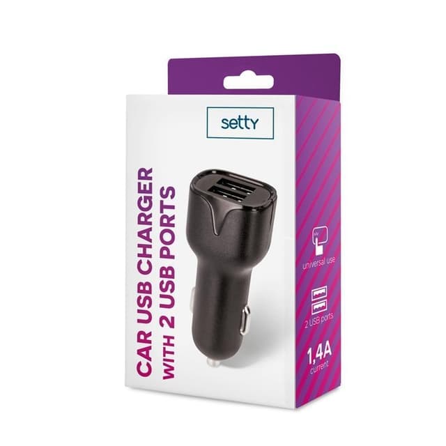 Setty biloplader 2 x USB-stik 1,4A, sort