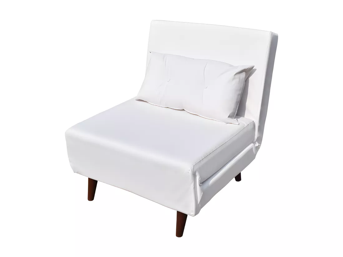 Fauteuil convertible lit 1 place tissu cuir PU blanc 80x90x84cm dimensions lit 80x190x28cm