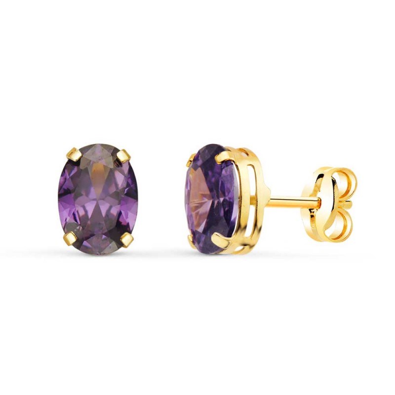 Boucles d'Oreilles Or 18 Carats 750/000 - Zirconiums Améthyste-1289