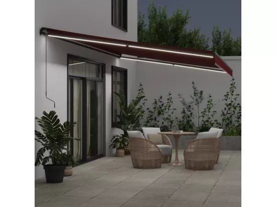 Auvent manuel rétractable avec LED bordeaux 500x350 cm