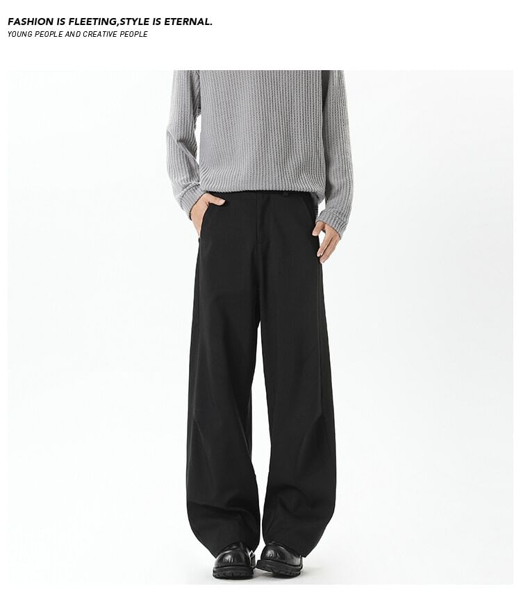 AXEN - Mid Rise Plain Straight Leg Dress Pants